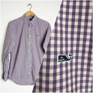 Vineyard Vines Slim Fit Whale Shirt – Size Small – Purple Gingham Button-Down